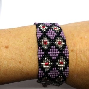 Handmade beaded bracelets purple and black